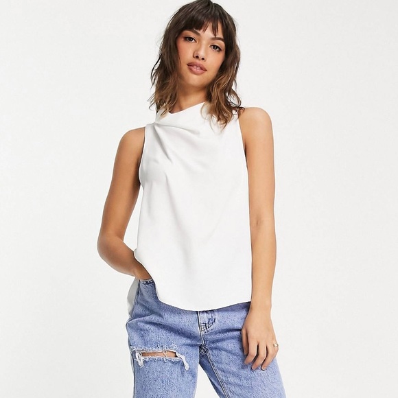 ASOS Design Drape Neck top in Ivory - Picture 1 of 6